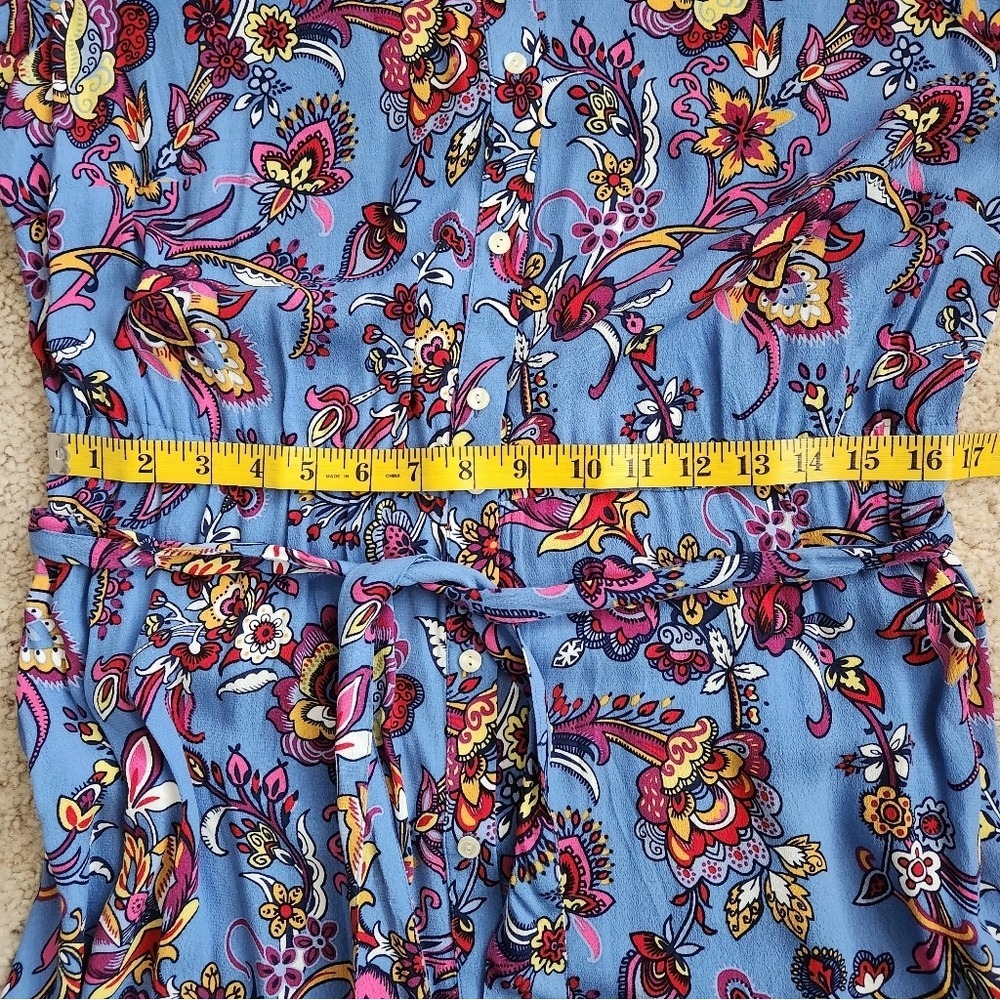 Talbots Floral Midi Shirt Dress 12 Button Front Tie Waist Fit Flare Cottagecore - Picture 11 of 12